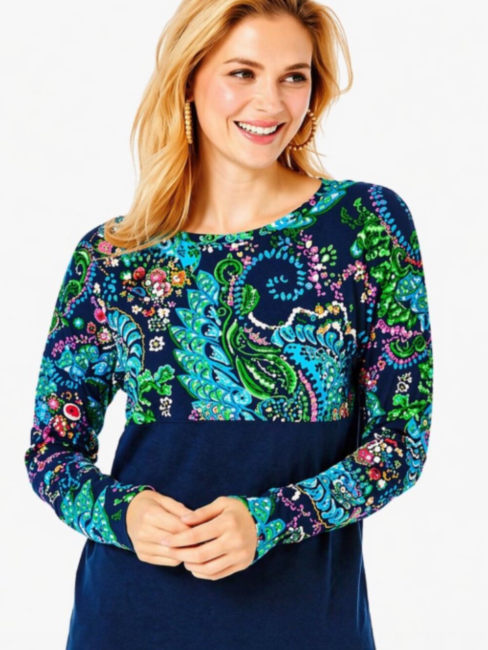Lilly Pulitzer Finn Top Take Me To The Sea Long Sleeve Cotton Blend Resort NWT